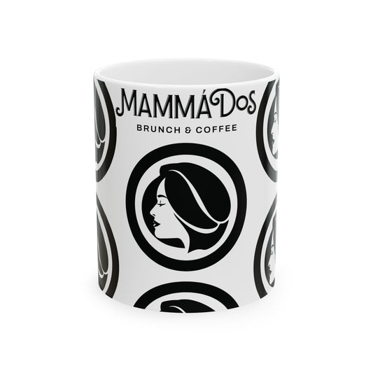 Mamma Dos Ceramic Coffee Mug, Stylish Coffee Cup Gift, Unique Mug for Brunch Lovers, Modern Kitchen Decor, Black and White Mug